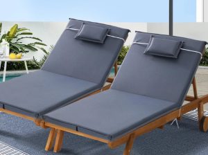 Gardeon 2x Sun Lounge Wooden Lounger Day Bed Grey Outdoor Patio