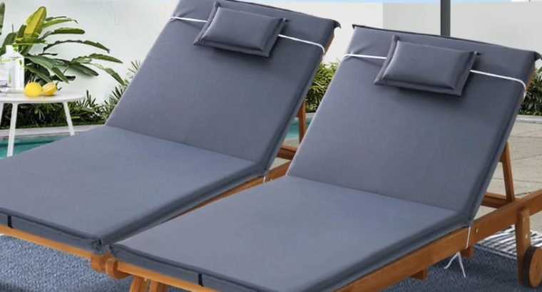 Gardeon 2x Sun Lounge Wooden Lounger Day Bed Grey Outdoor Patio
