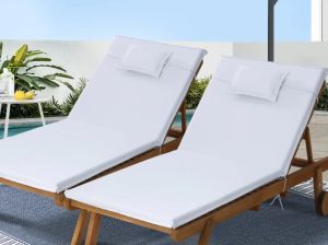 Gardeon 2x Sun Lounge Wooden Outdoor Day Bed with Wheels White
