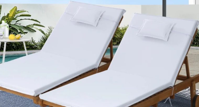 Gardeon 2x Sun Lounge Wooden Outdoor Day Bed with Wheels White