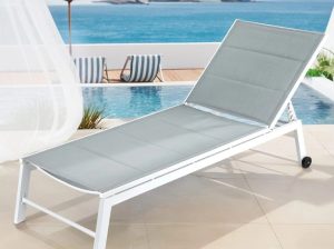 Gardeon Sun Lounger Chaise Lounge with Wheels – White Patio Chair